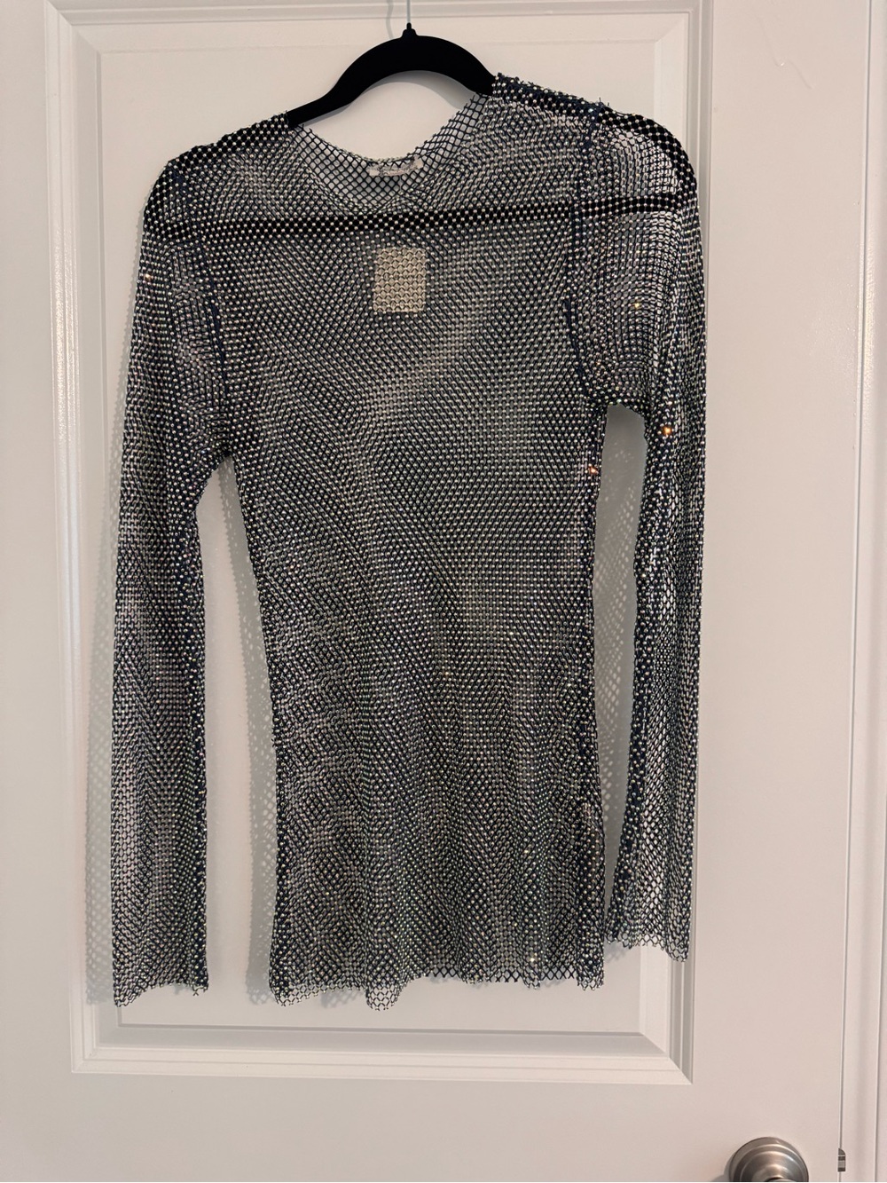 Free People-Sheer Metallic Long-Sleeve Mesh Top in Black and Silver